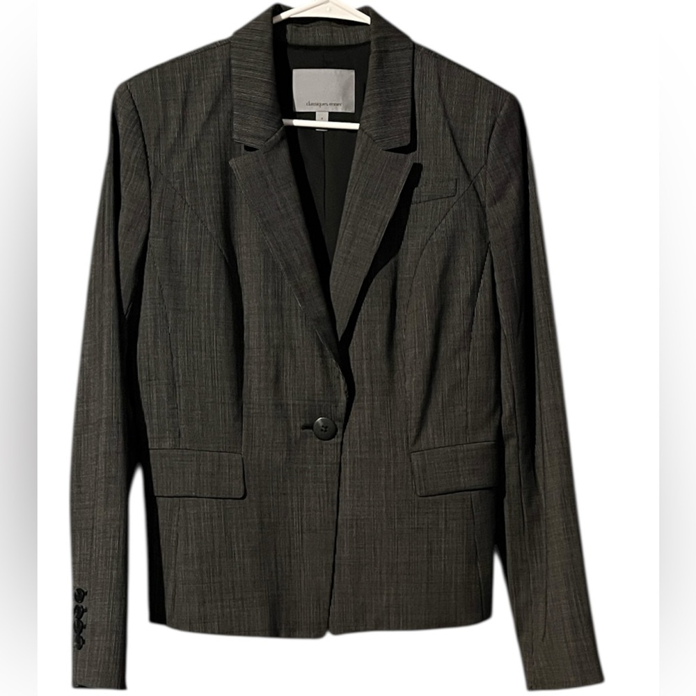 Classiques Entier Charcoal Wool Striped Blazer